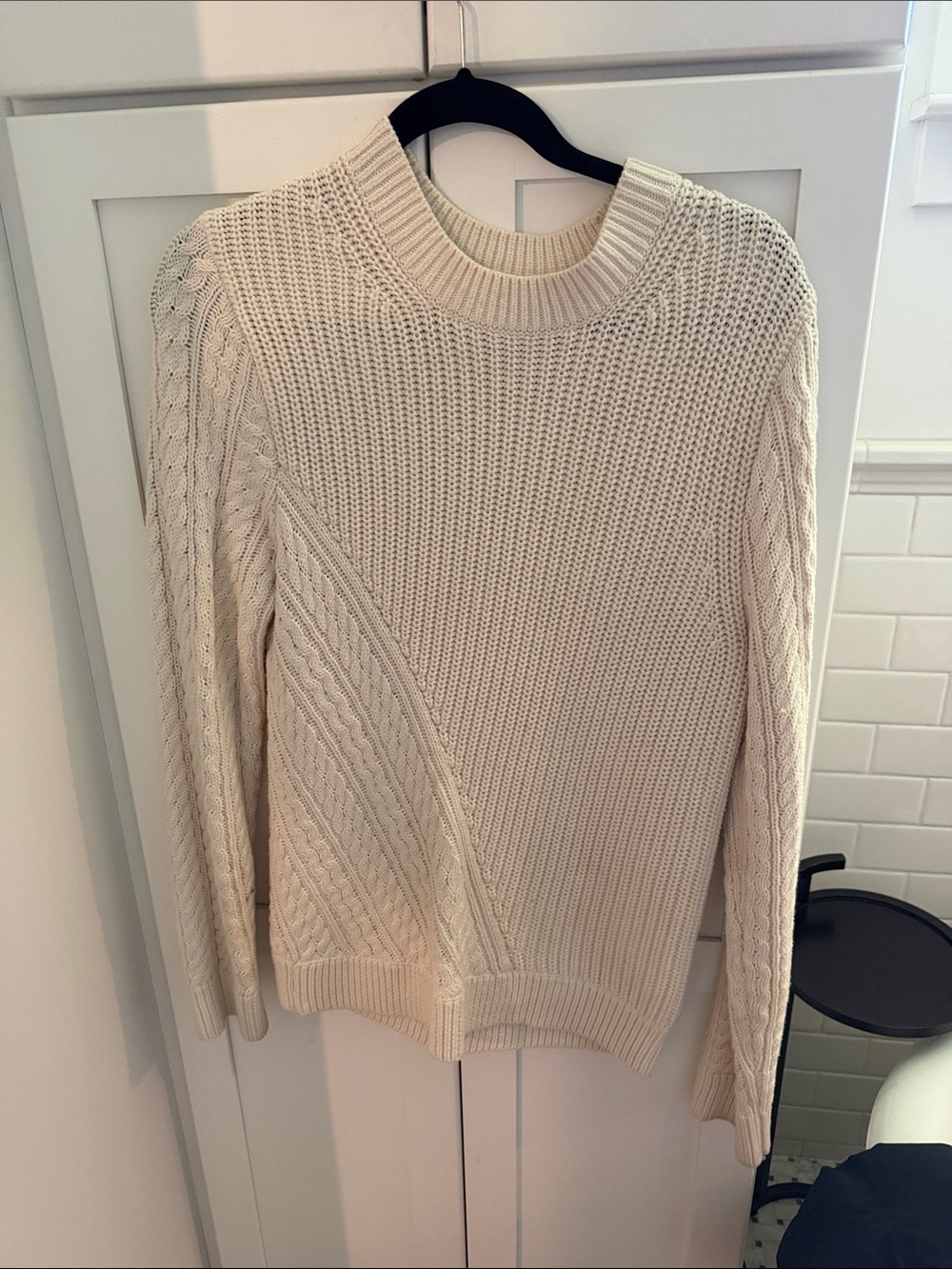 COS Cream Cable-Knit Crewneck Sweater